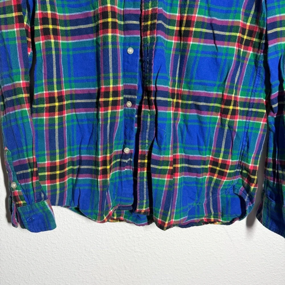 Ralph Lauren Flannel Shirt Boys  18-20 Blue Multi Plaid Pony Logo‎ Button Down
